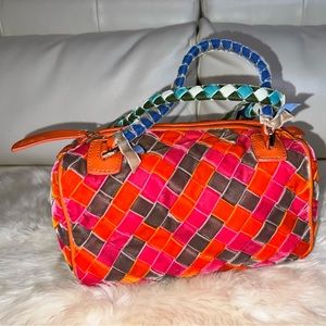 NWT MALO vintage multi-colored basket weave velvet satchel.